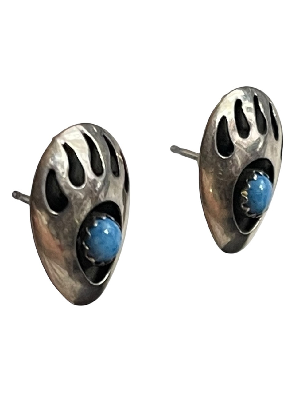 Sterling Silver Bear Paw Turquoise Post Earrings